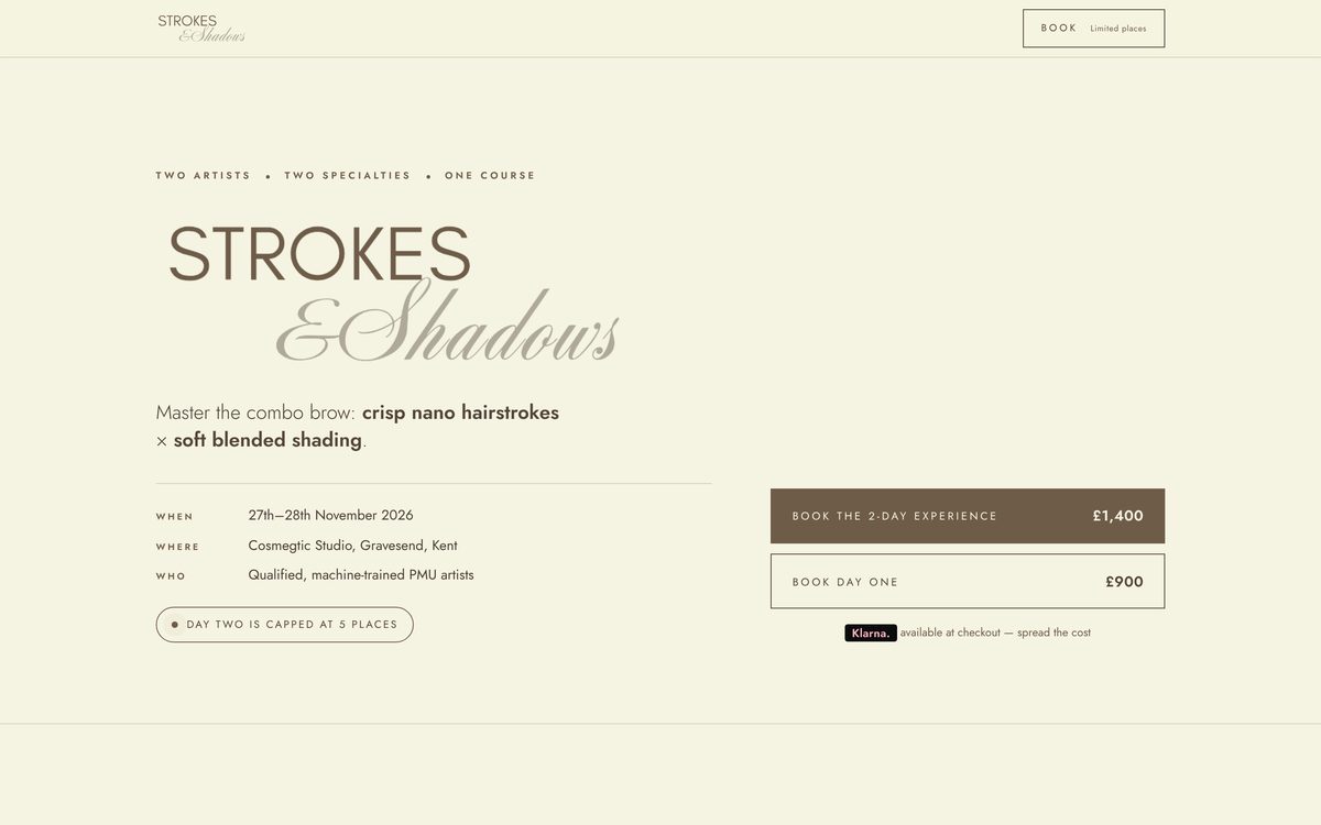 Strokes & Shadows masterclass booking page