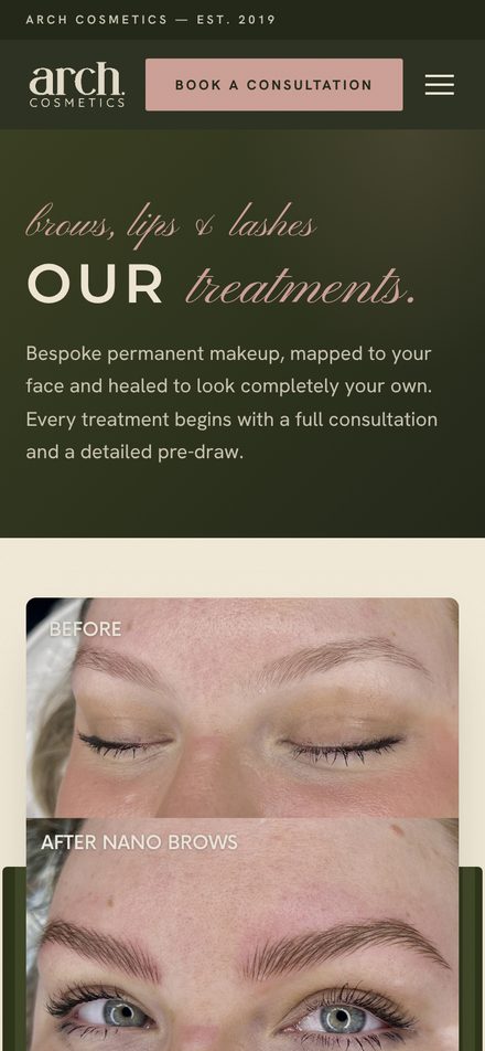 Treatments page on a phone