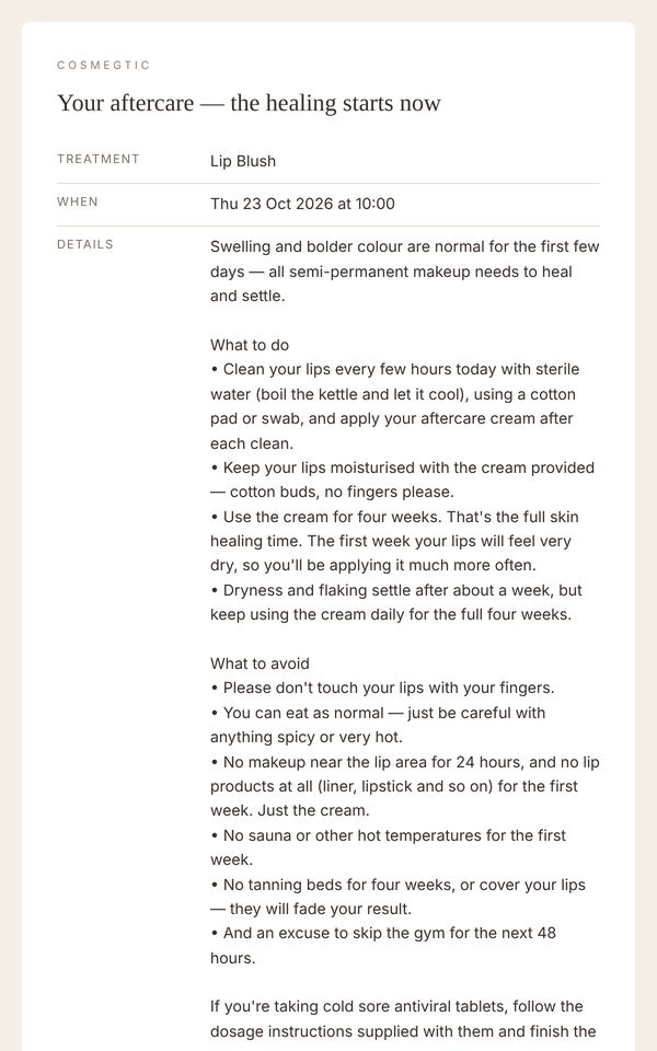Aftercare email